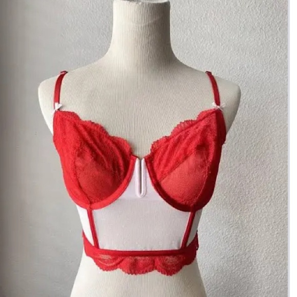Auden Women's Medium Lace Corset Bustier Red Lace Bra Boned Underwire SZ M